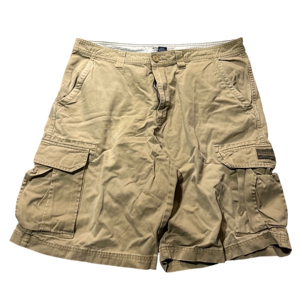 Aeropostale Mens Cargo Shorts Size 36 Khaki Tan Cotton Utility Pockets A87